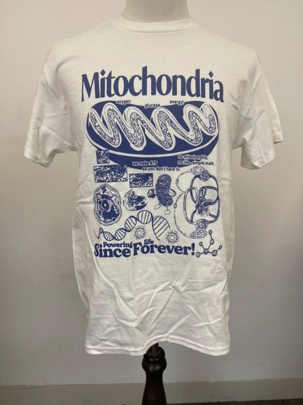 Mitochondria Graphic Tee - White with blue Print
